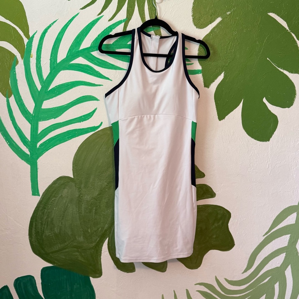 Sage White Athletic Dress with Black Trim and Green Panels Large